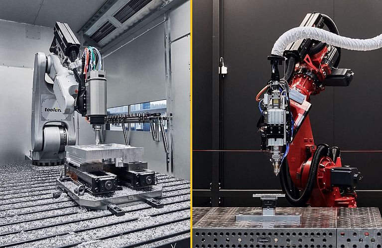 Robot cells for milling and laser metal deposition