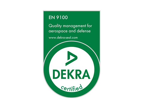 Grünes DEKRA-Zertifizierungsabzeichen mit Zertifizierungsdetails auf weißem Hintergrund.
Text:
EN 9100
Qualitätsmanagement für Luft- und Raumfahrt sowie Verteidigung
www.dekra-seal.com
DEKRA-zertifiziert
